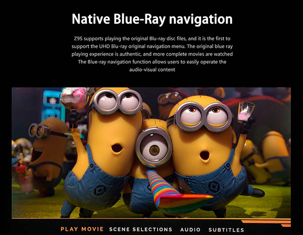 blue-ray навигация медиаплеера zidoo z9s